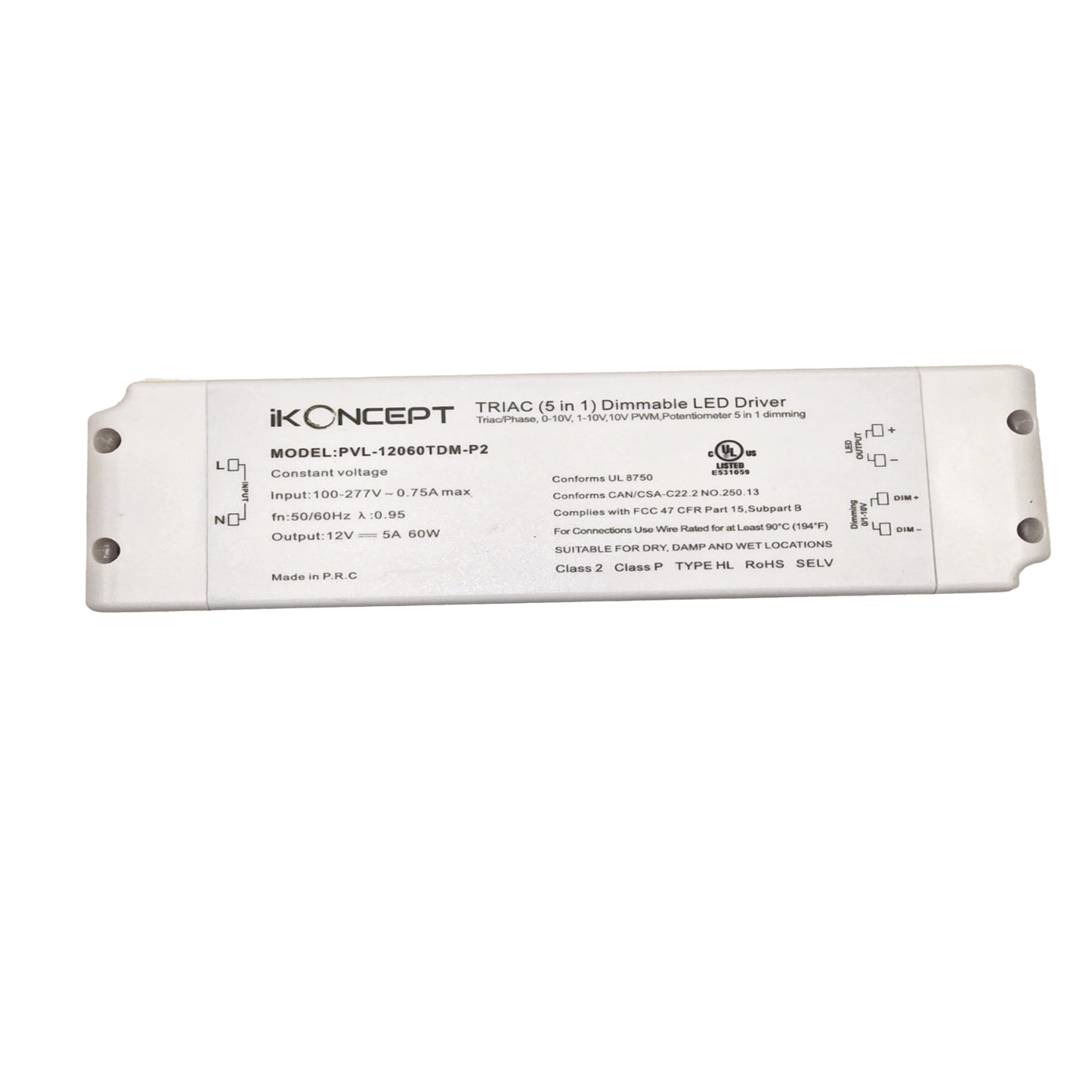 60W 12V 5.0A Dimmable LED Driver (5-in-1 Multi-Function) iKON-PVL-12060TDM-P2