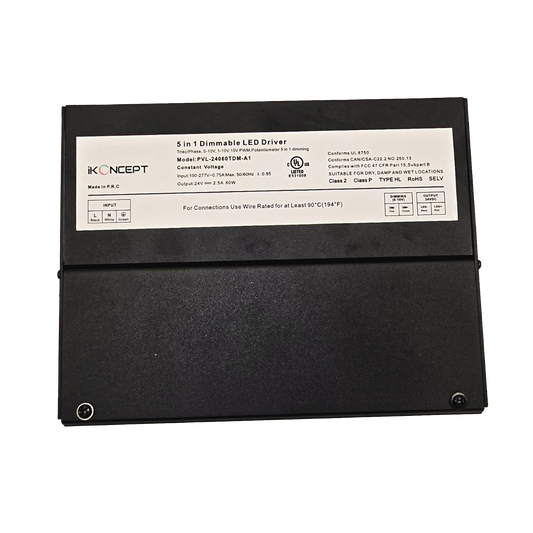 60W 24V 2.5A Dimmable LED Driver (5-in-1 Multi-Function, Constant Voltage) iKON-PVL-24060TDM-A1