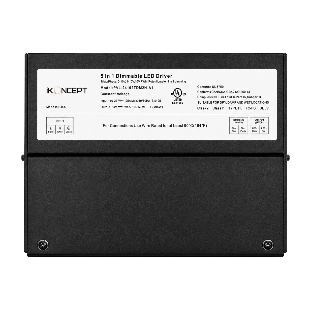 192W 24V 2-Channel Dimmable LED Driver (5-in-1 Multi-Function) iKON-PVL-24192TDM2H-A1