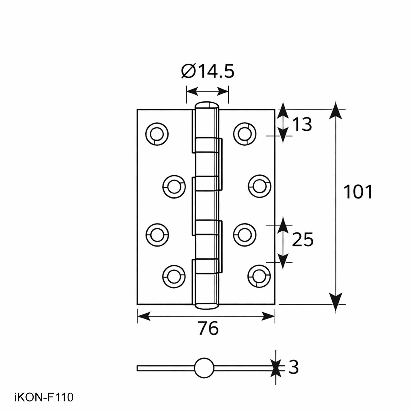 Satin Steel Ball Bearing iKON-F110 Hinges for Interior Doors (101x76x3mm)