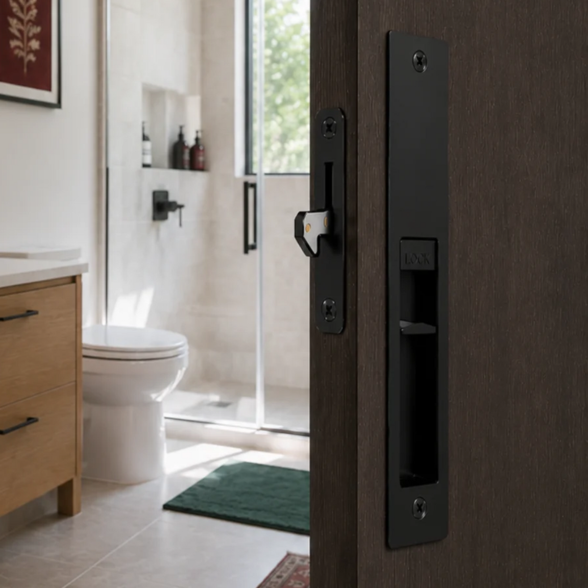 Matte Black Flush Privacy iKON-ST919 Lock for Sliding and Pocket Doors