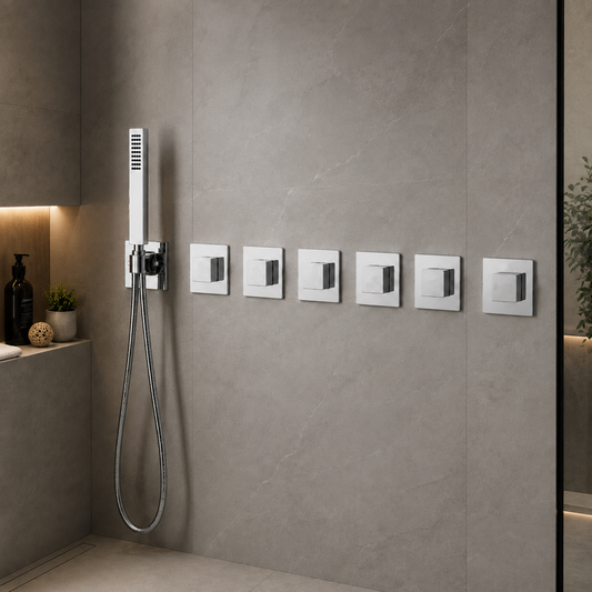 5-Way Thermostatic Shower Rough-In Valve with Integrated Mounting Rail & Protective Boxes iKON-AH515000
