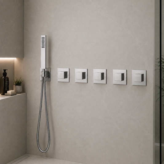 4-Way Thermostatic Shower Rough-In Valve with Integrated Mounting Rail & Protective Boxes iKON-AH514100