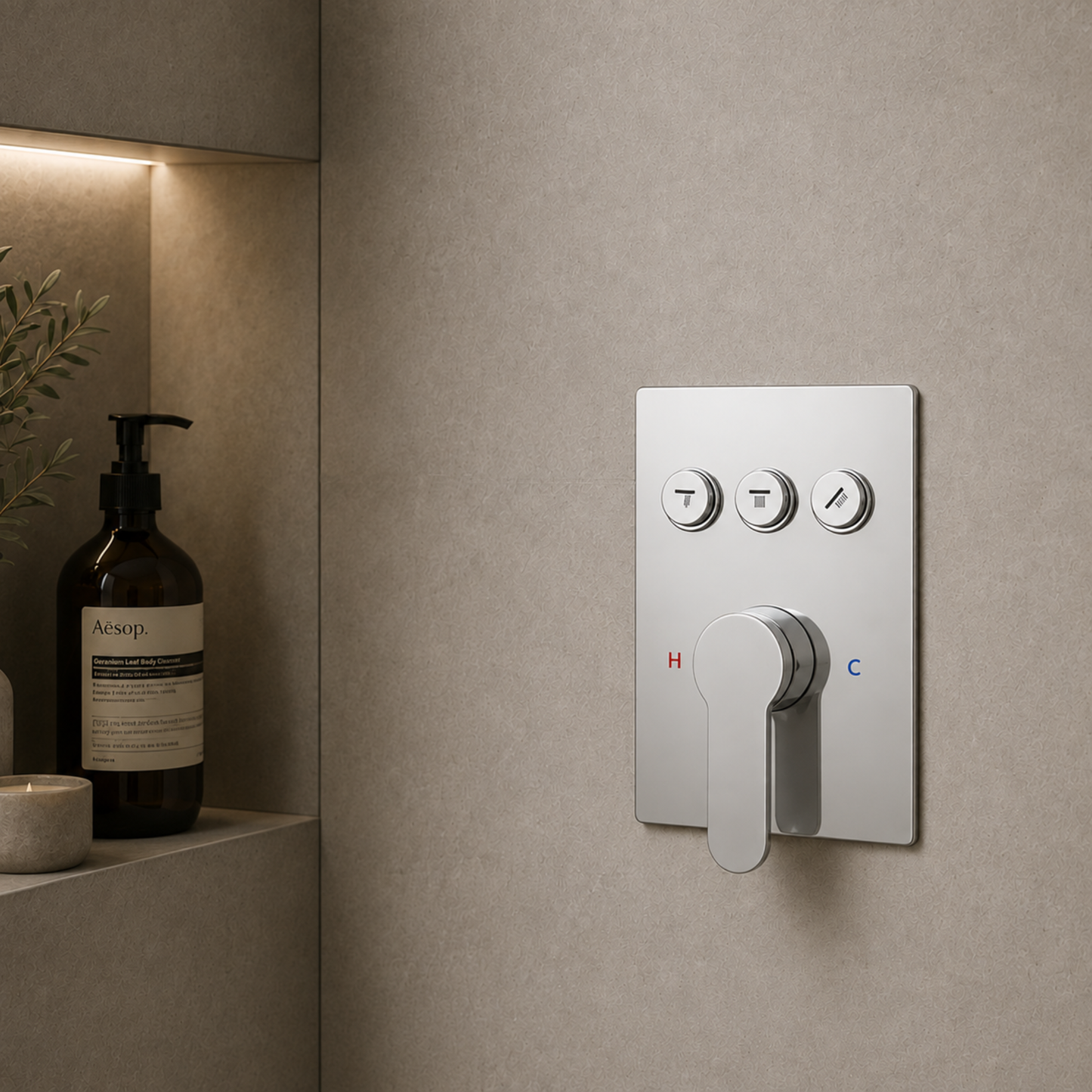 Square Wall-Mounted Concealed 3-Way Shower Valve with Pressure Balancing and Trim Plate iKON-PBV2000