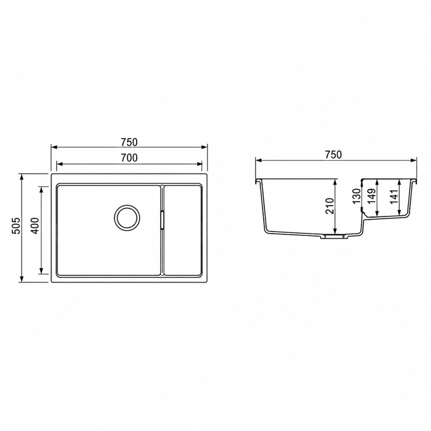 Modern Granite Kitchen Sink iKON-AID8008