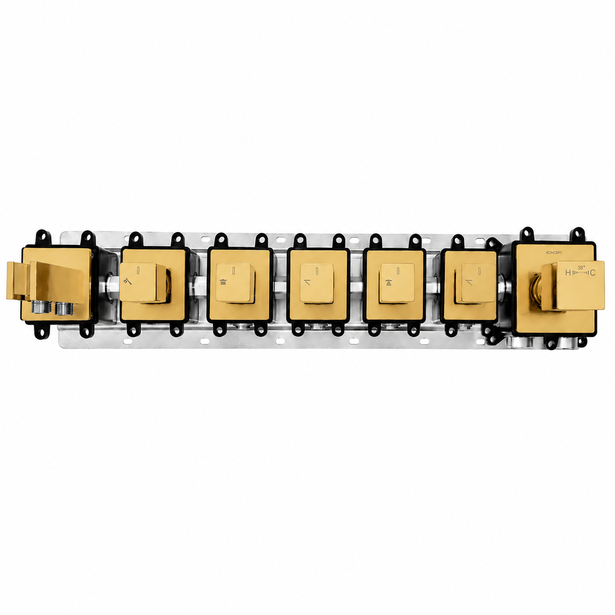 5-Way Thermostatic Shower Rough-In Valve with Integrated Mounting Rail & Protective Boxes iKON-AH515000