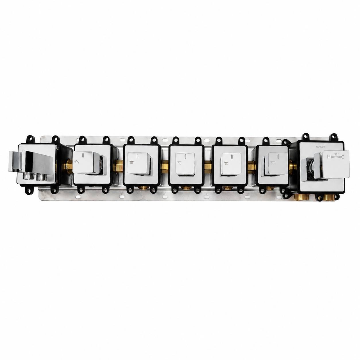 5-Way Thermostatic Shower Rough-In Valve with Integrated Mounting Rail & Protective Boxes iKON-AH515000