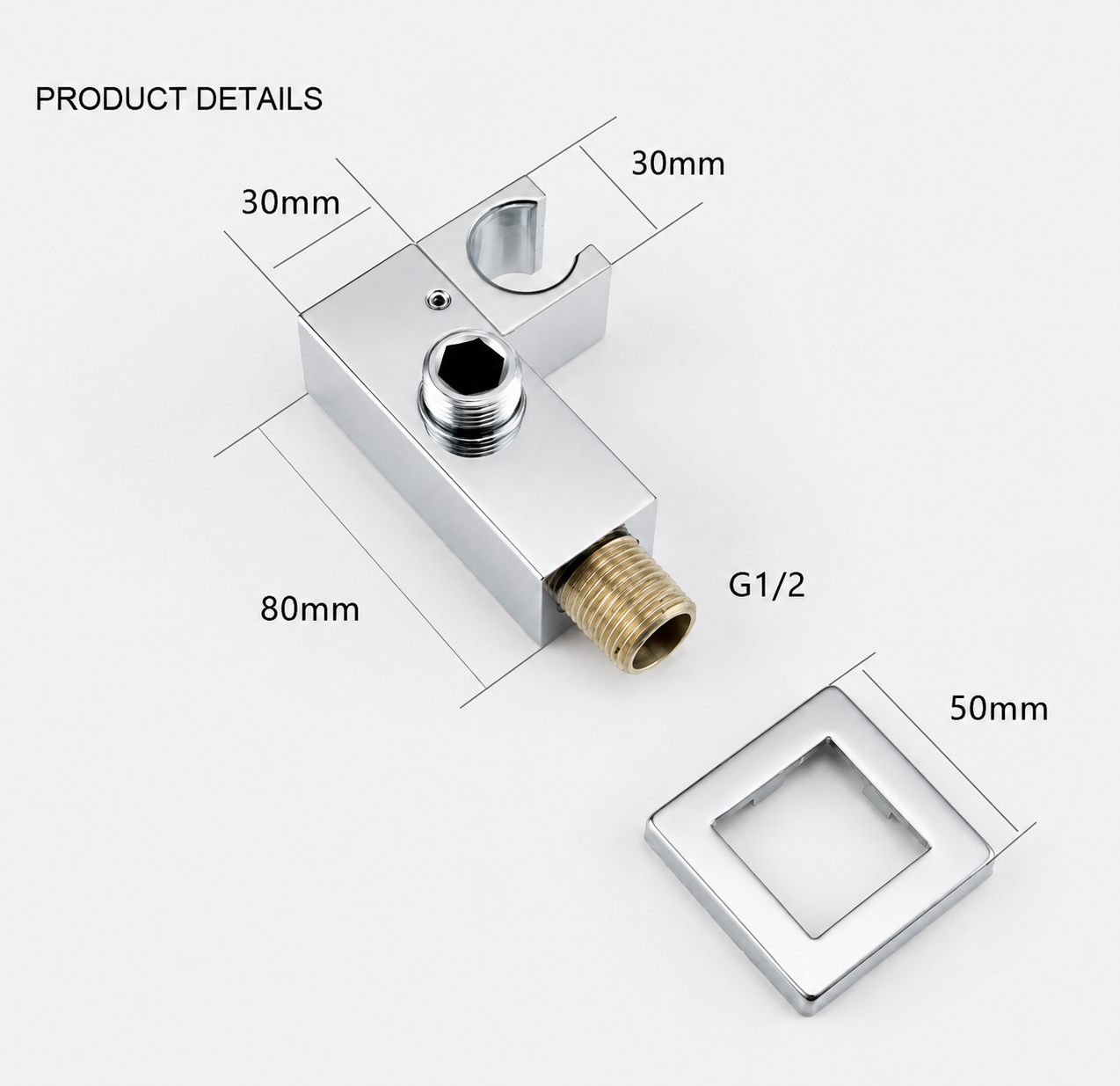 Square Brass Wall Elbow with Adjustable Shower Holder iKON-WE10