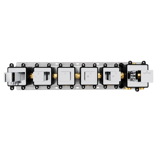 4-Way Thermostatic Shower Rough-In Valve with Integrated Mounting Rail & Protective Boxes iKON-AH514100
