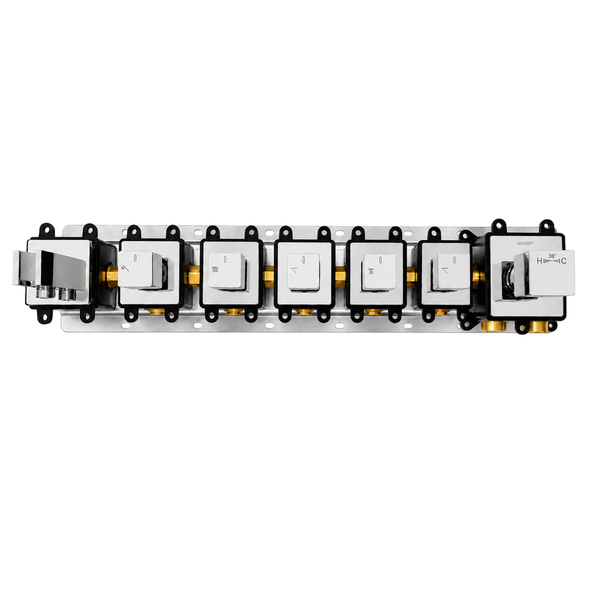 5-Way Thermostatic Shower Rough-In Valve with Integrated Mounting Rail & Protective Boxes iKON-AH515000