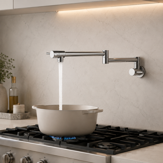 Double Swing Arm Wall-Mounted Pot Filler Faucet IKON-PF11008