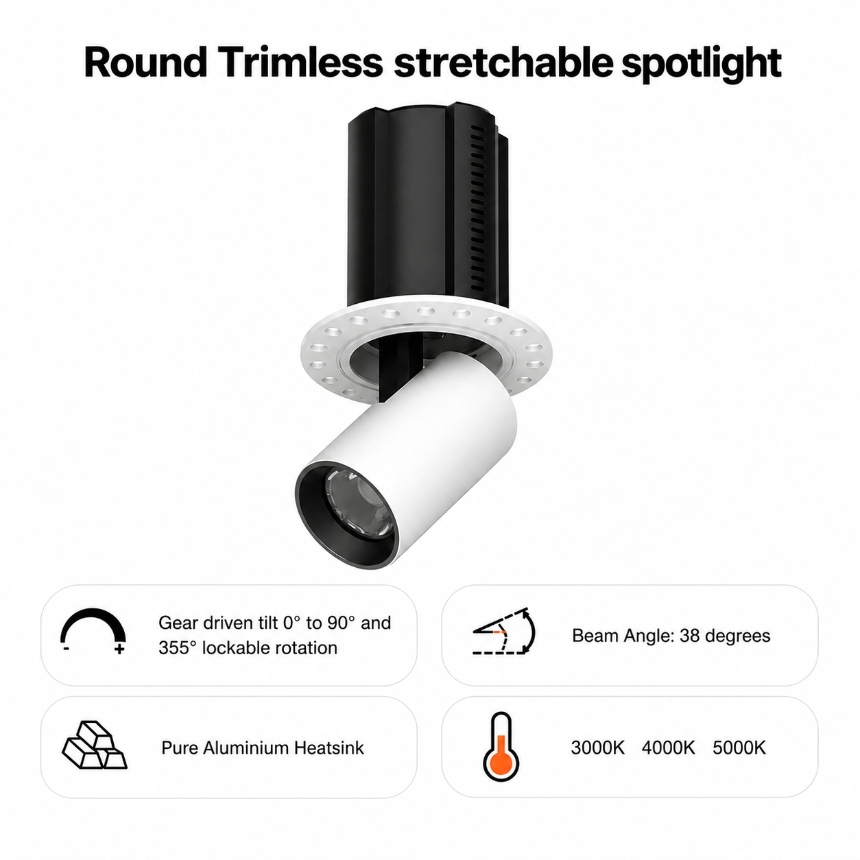 Round Trimless stretchable spotlight iKON-DL02-12W-RTL