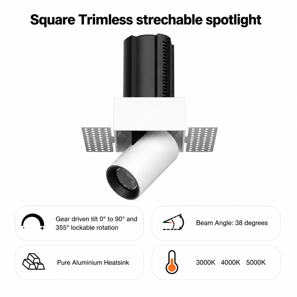 Square Trimless stretchable spotlight iKON-DL02-12W-STL