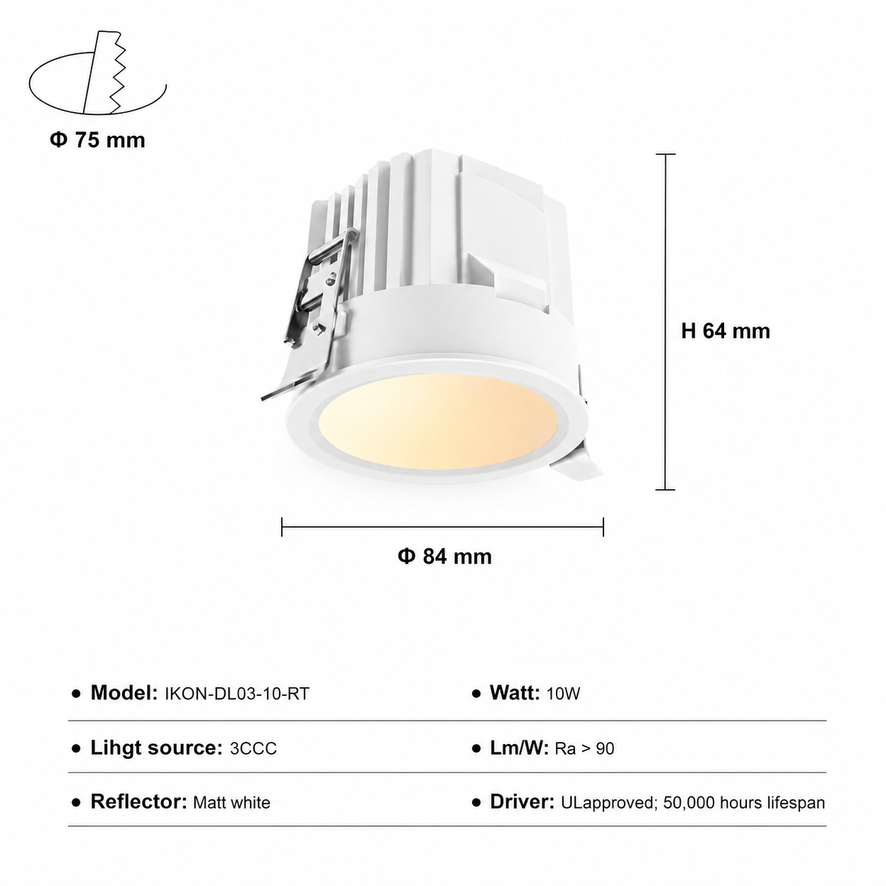 Round Trimled iKON-DL03-10W-RT Downlight