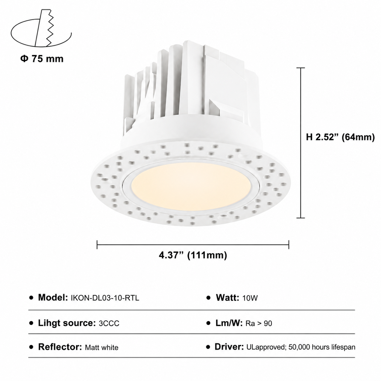 Round Trimless iKON-DL03-10W-RTL Downlight