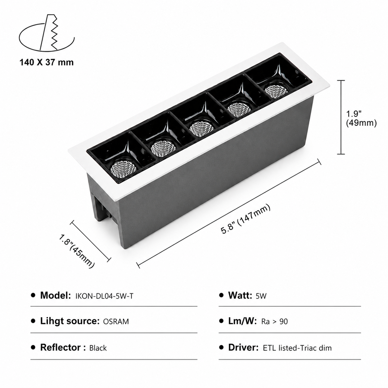 LED Linear Downlight iKON-DL04-5W-T