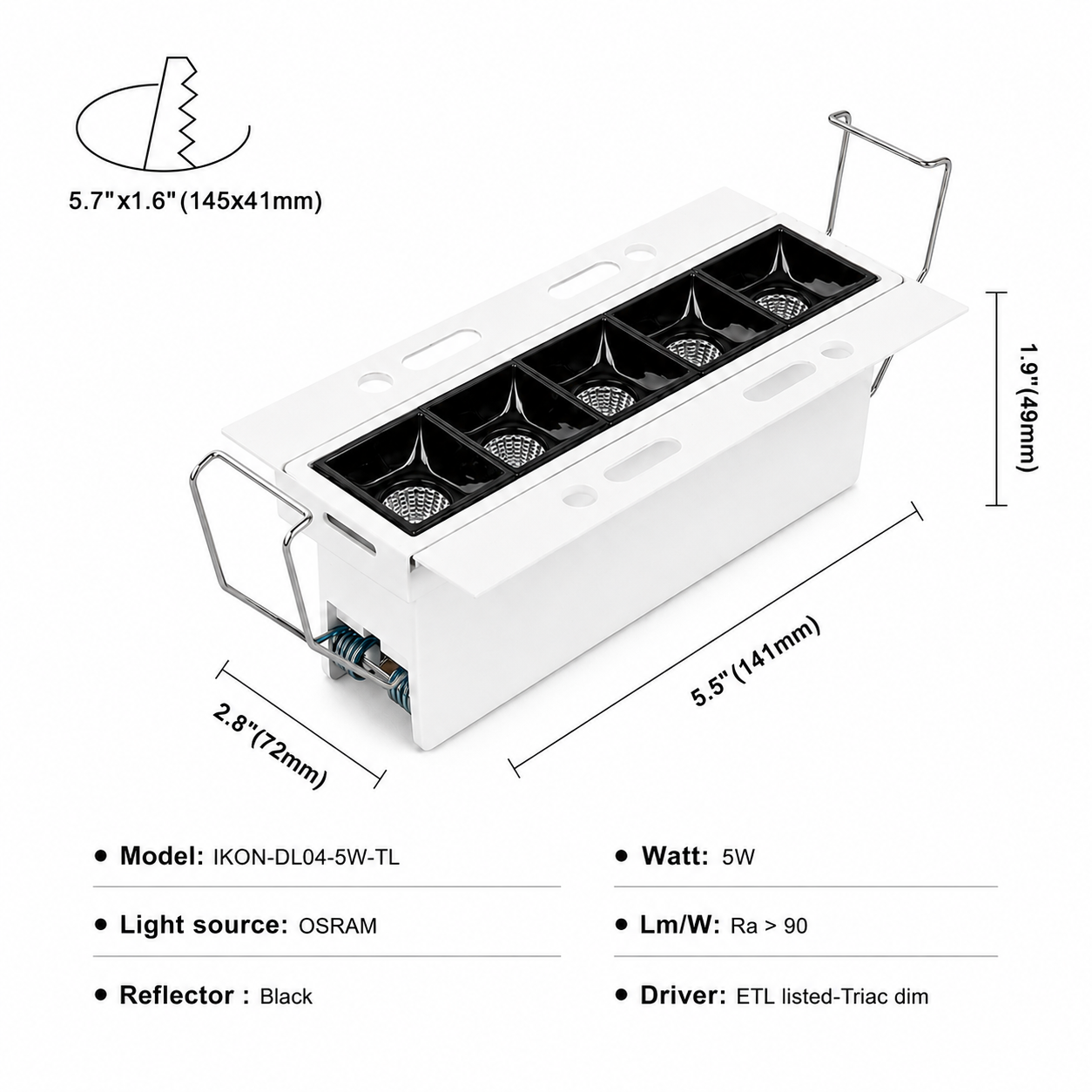 Trimless LED Linear Downlight iKON-DL04-5W-TL