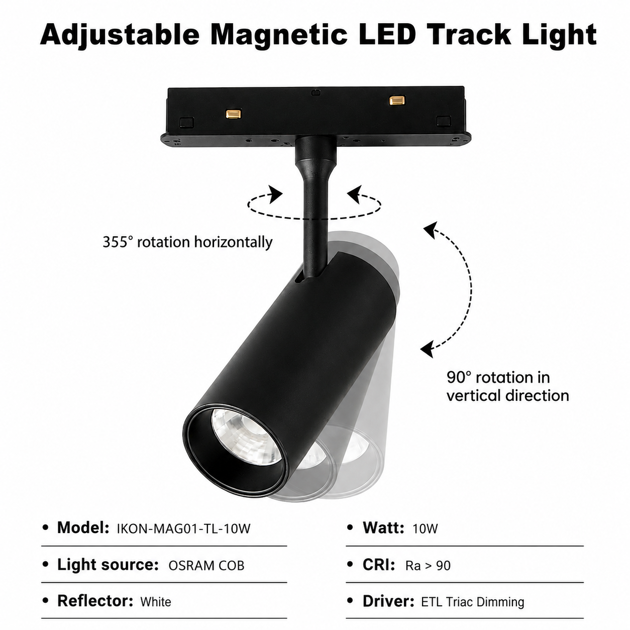 48V Magnetic Track Light iKON-MAG01-TL-10W