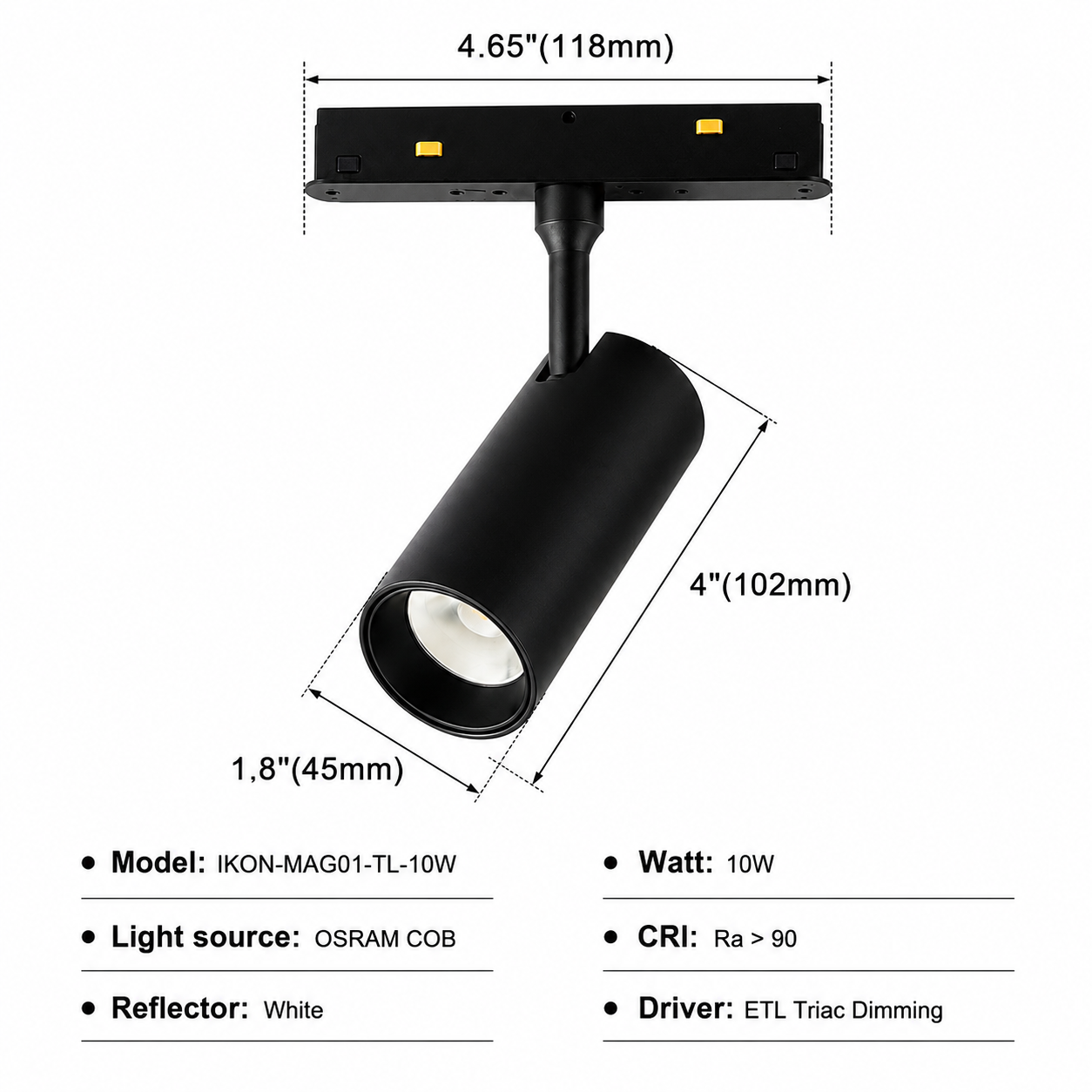 48V Magnetic Track Light iKON-MAG01-TL-10W