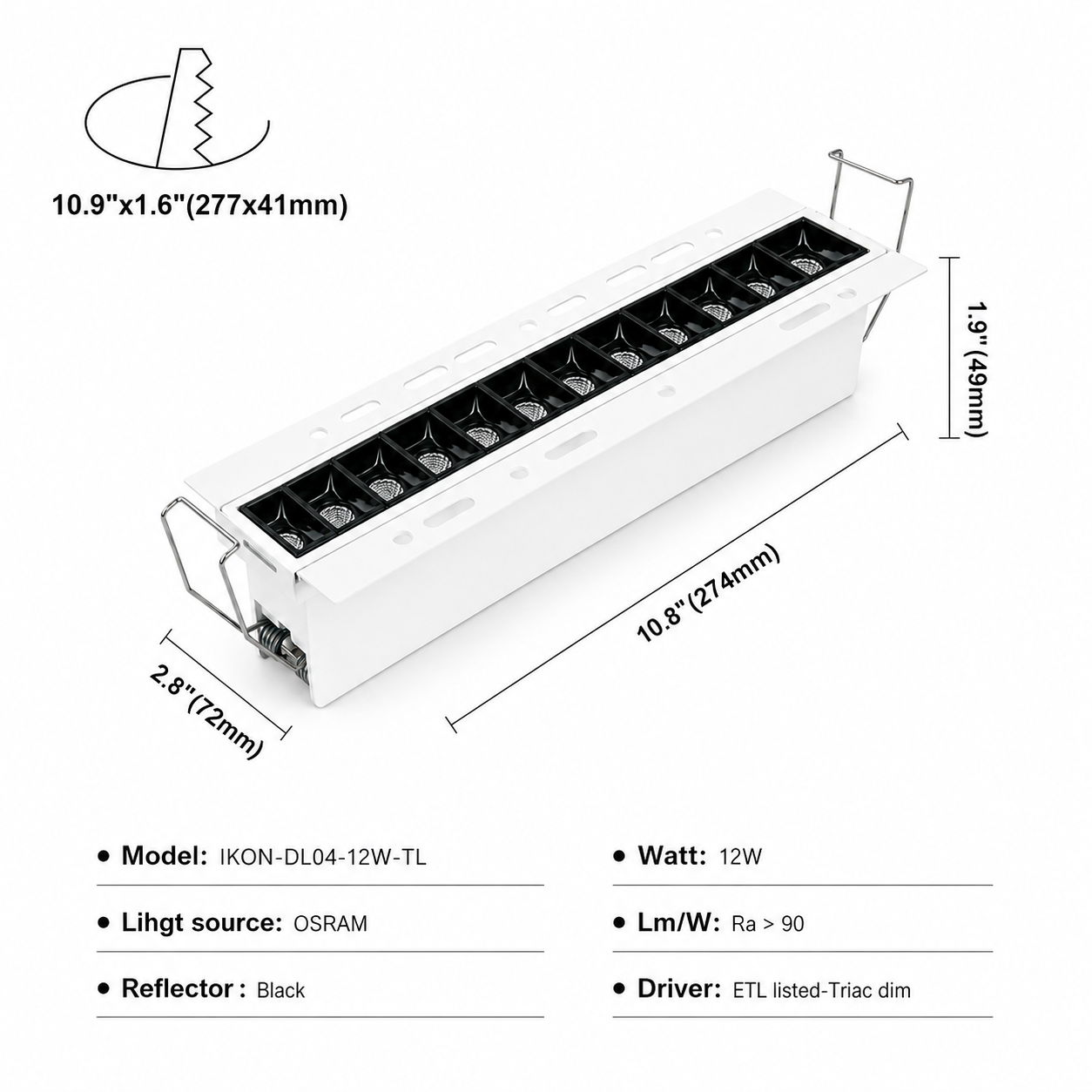 Linear Trimless Downlight iKON-DL04-12W-TL