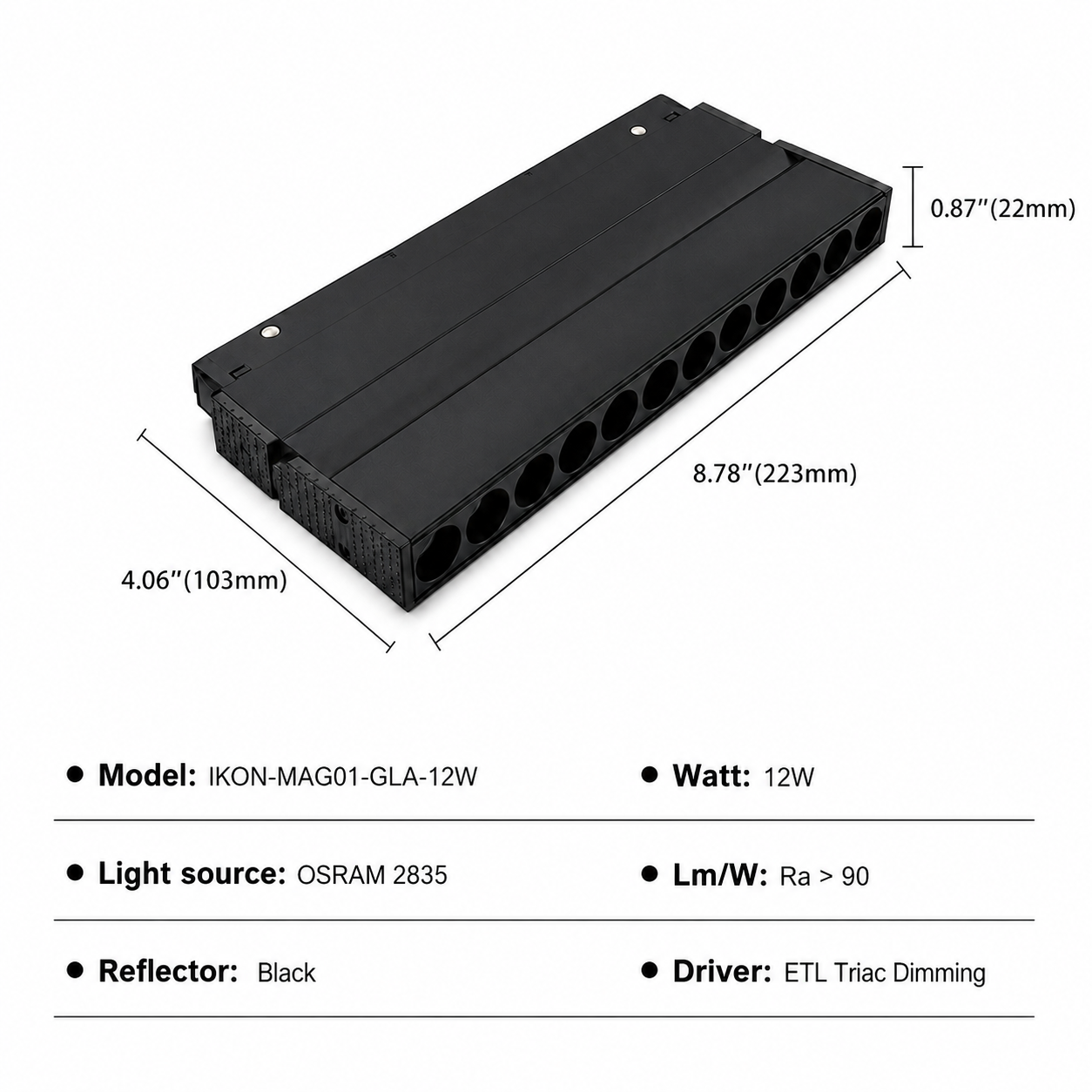 48V Magnetic LED Adjustable Grille Light iKON-MAG01-GLA-12W
