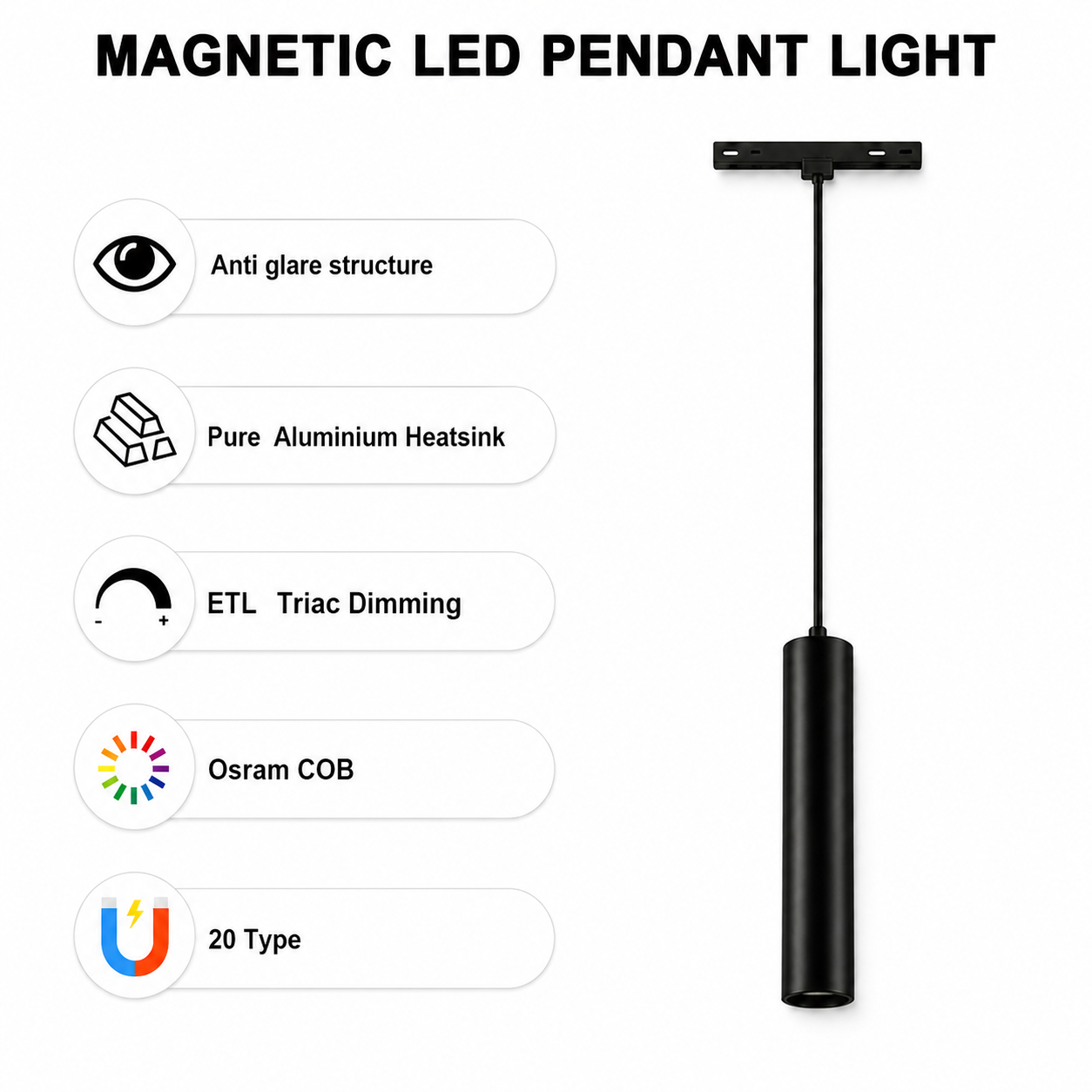 48V Magnetic Pendant Light iKON-MAG01-PD-10W