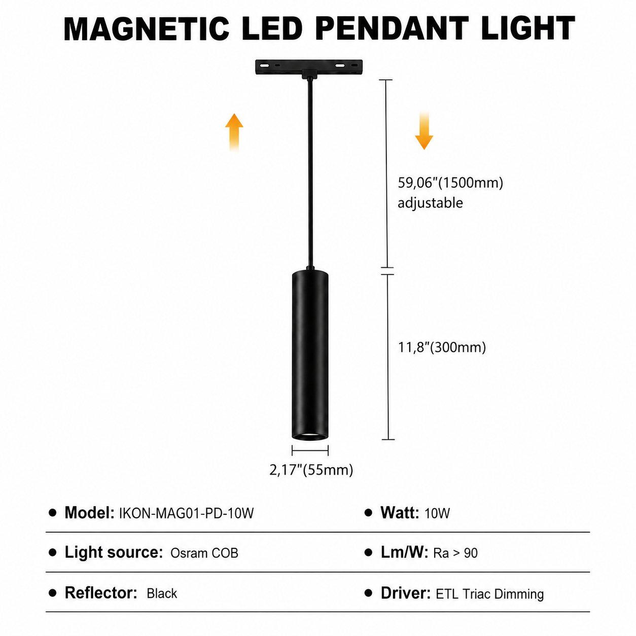 48V Magnetic Pendant Light iKON-MAG01-PD-10W