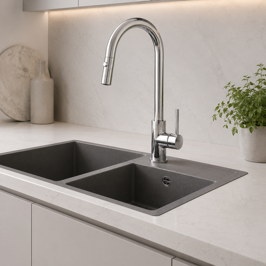 Single Handle High-Arc Solid Brass Pull-Down Kitchen Faucet iKON-KFB1059