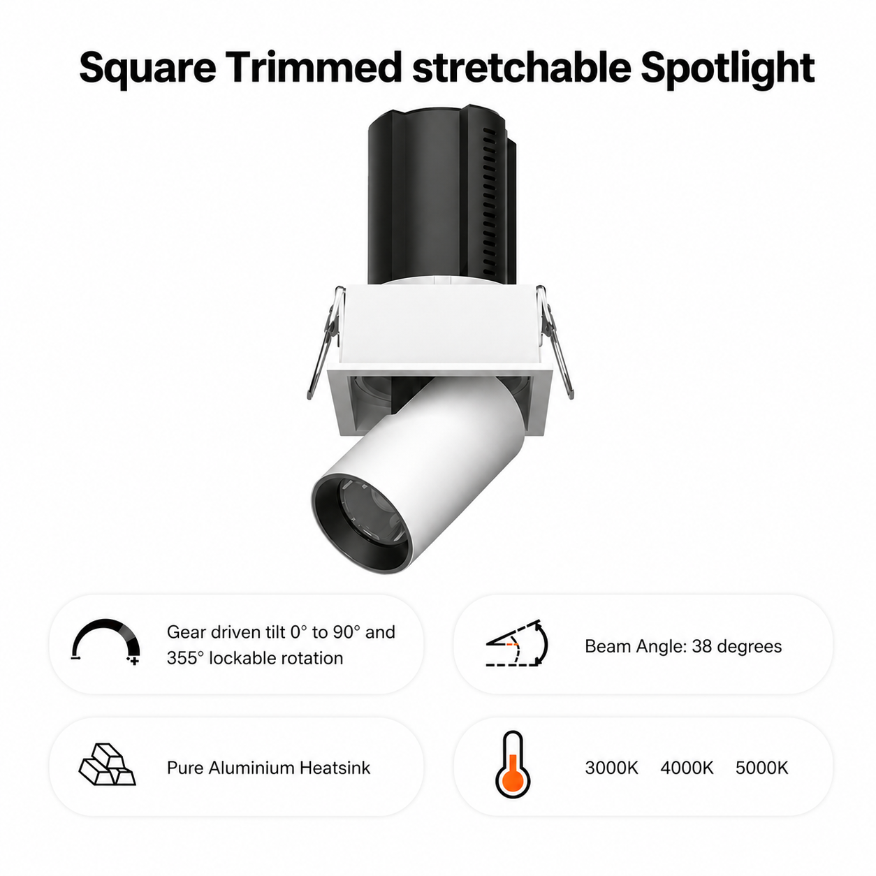 Square Trimmed stretchable spotlight iKON-DL02-12W-ST