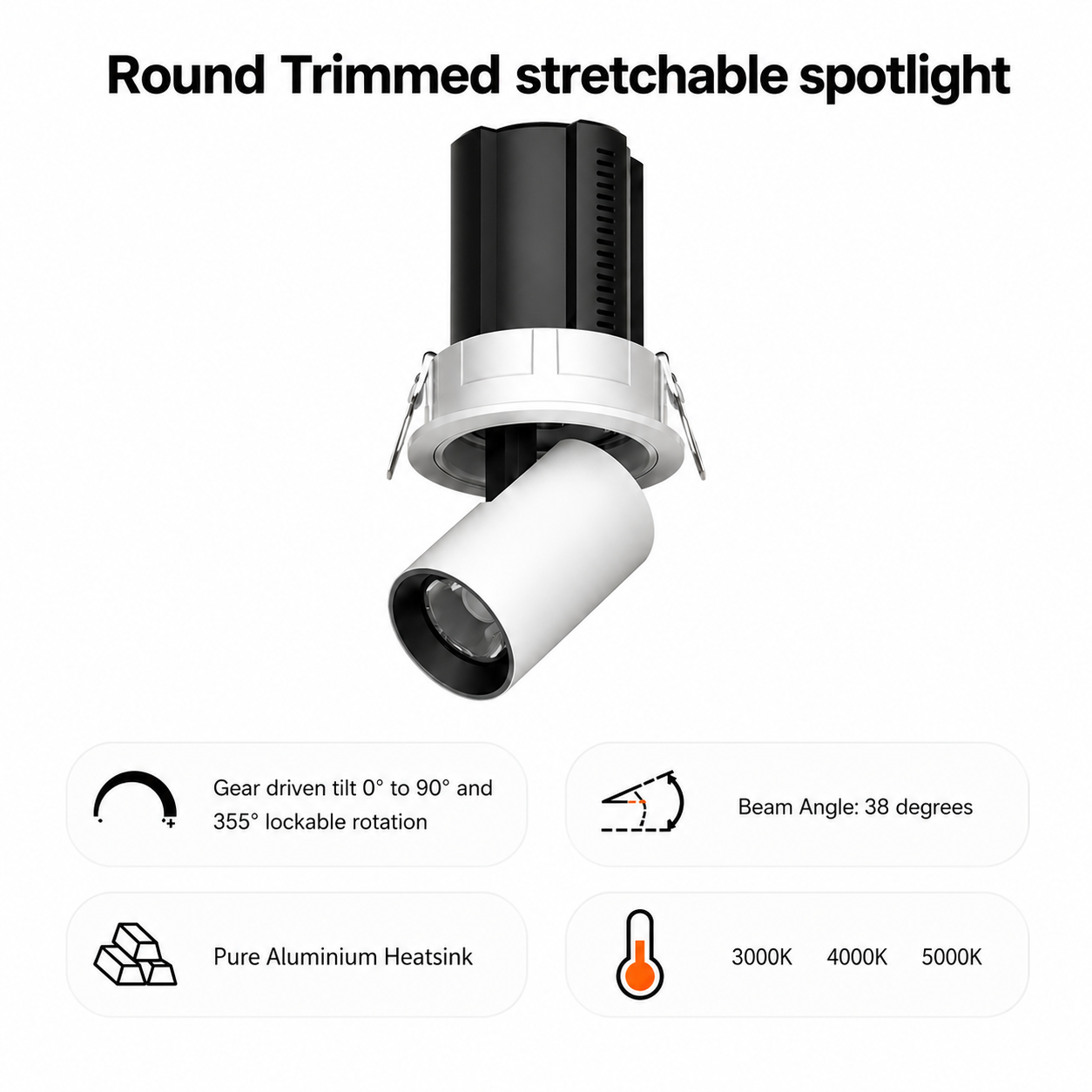 Round Trimmed stretchable spotlight iKON-DL02-12W-RT