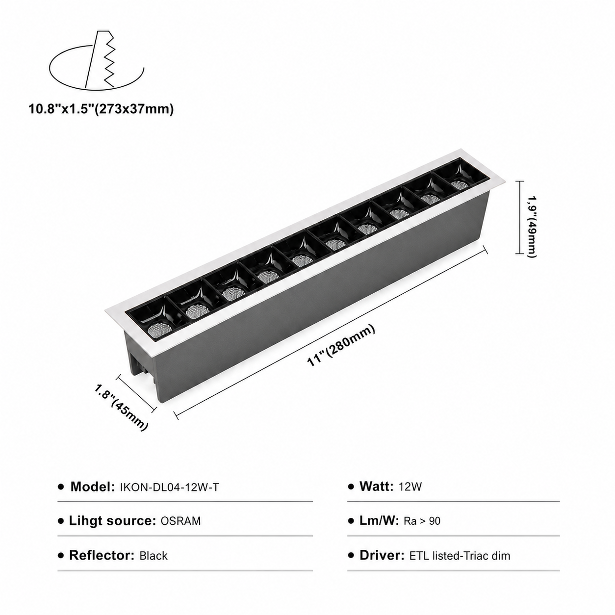 LED Linear Downlight iKON-DL04-12W-T