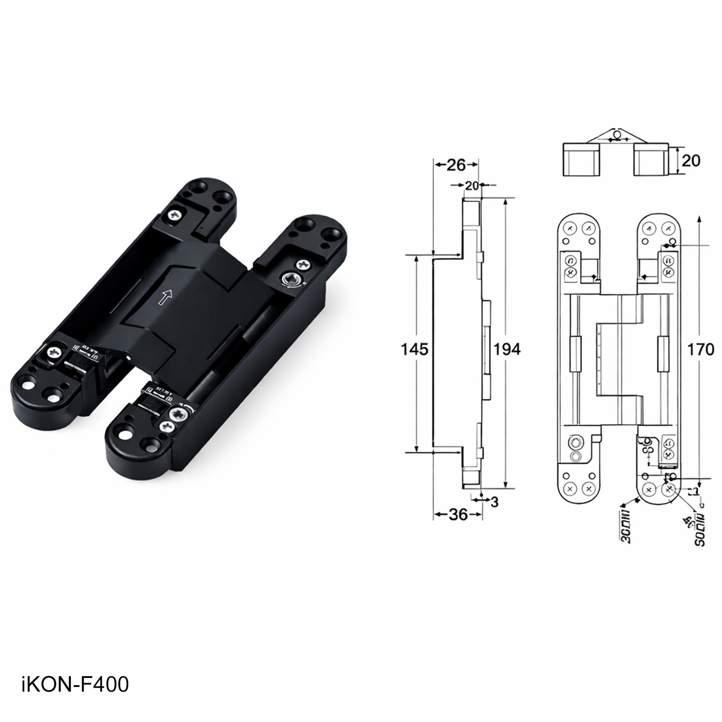 Buffer Concealed Hydraulic Hinge iKON-F400 (7.64"x1.18")