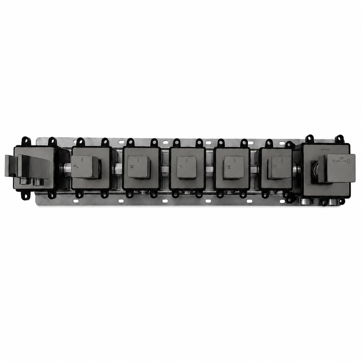 5-Way Thermostatic Shower Rough-In Valve with Integrated Mounting Rail & Protective Boxes iKON-AH515000
