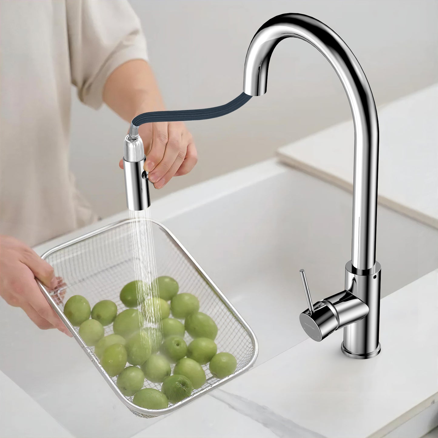 Single Handle High-Arc Solid Brass Pull-Down Kitchen Faucet iKON-KFB1059