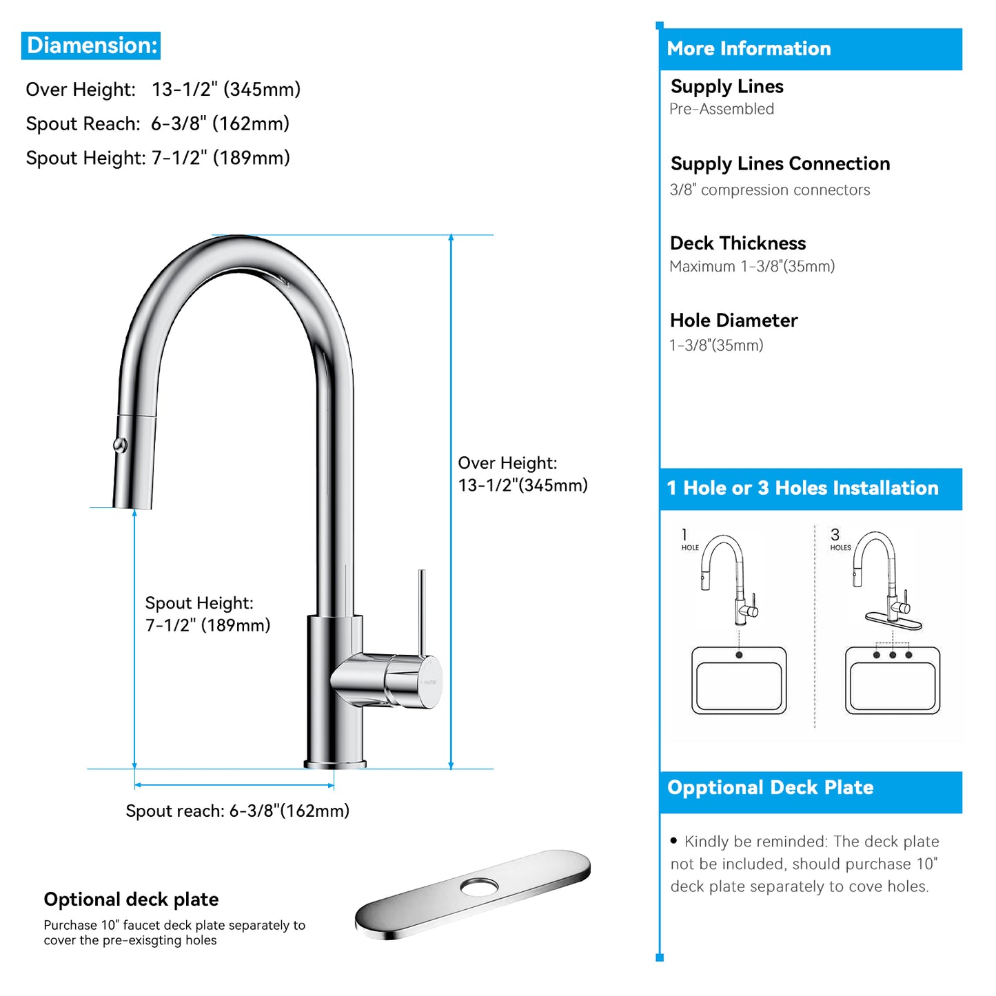 Single Handle High-Arc Solid Brass Pull-Down Kitchen Faucet iKON-KFB1059