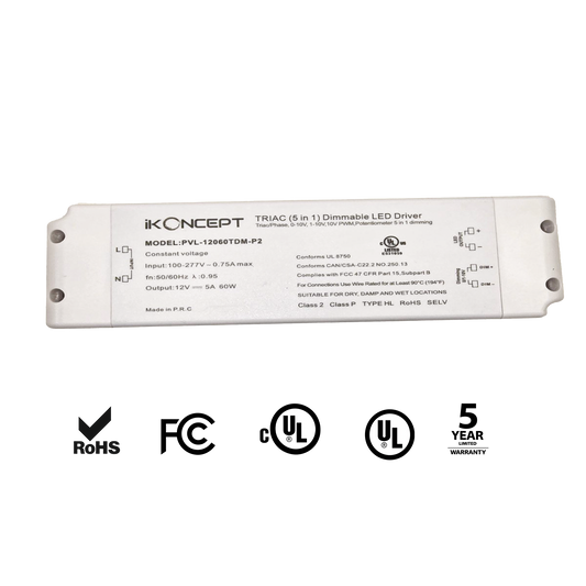 60W 12V 5.0A Dimmable LED Driver (5-in-1 Multi-Function) iKON-PVL-12060TDM-P2