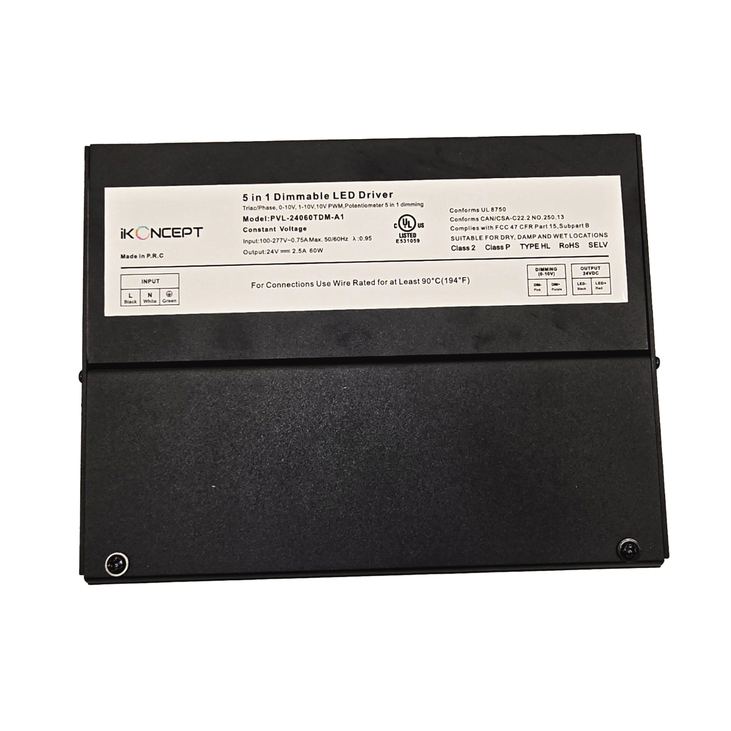 60W 24V 2.5A Dimmable LED Driver (5-in-1 Multi-Function, Constant Voltage) iKON-PVL-24060TDM-A1