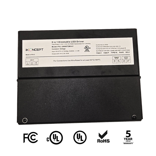 60W 24V 2.5A Dimmable LED Driver (5-in-1 Multi-Function, Constant Voltage) iKON-PVL-24060TDM-A1