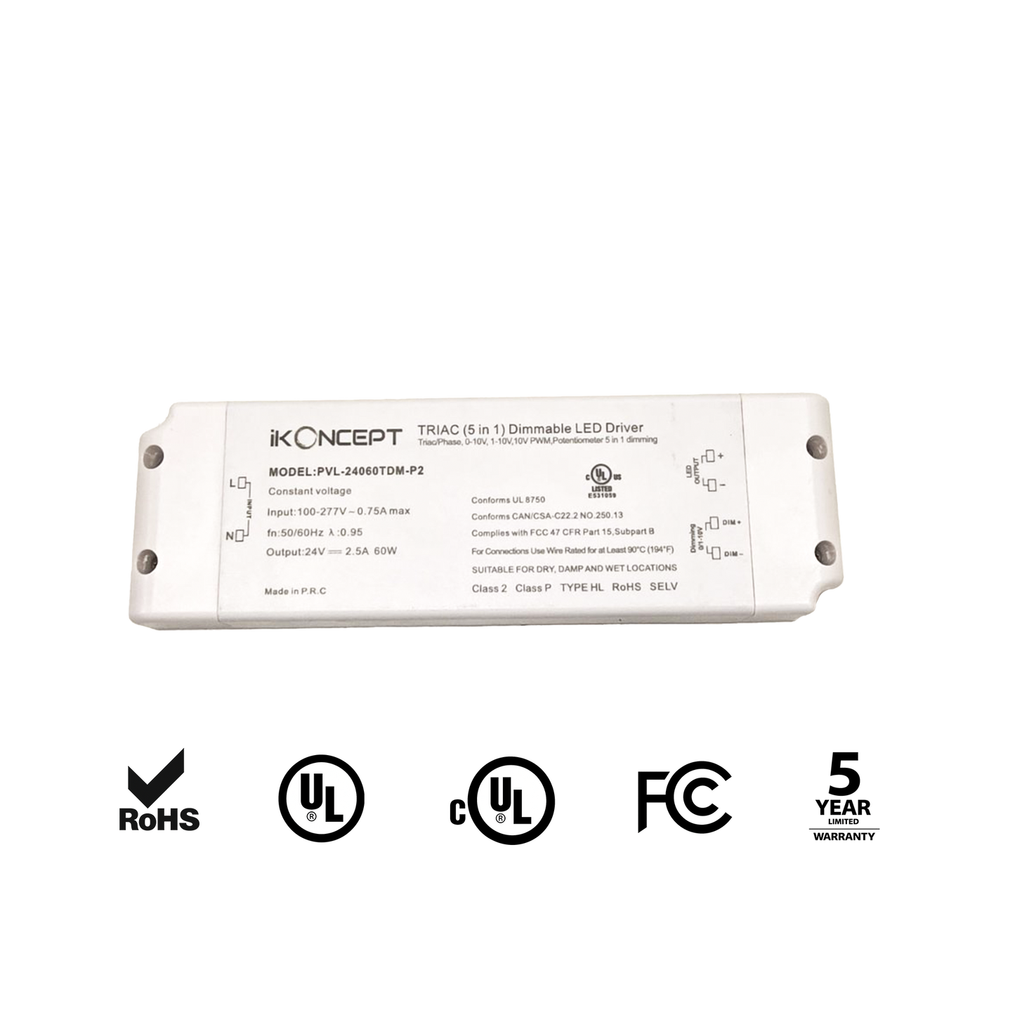 60W 24V 2.5A Dimmable LED Driver (5-in-1 Multi-Function) iKON-PVL-24060TDM-P2