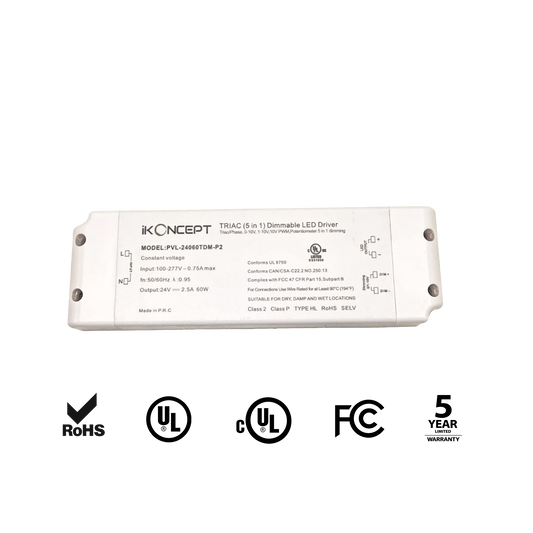 60W 24V 2.5A Dimmable LED Driver (5-in-1 Multi-Function) iKON-PVL-24060TDM-P2