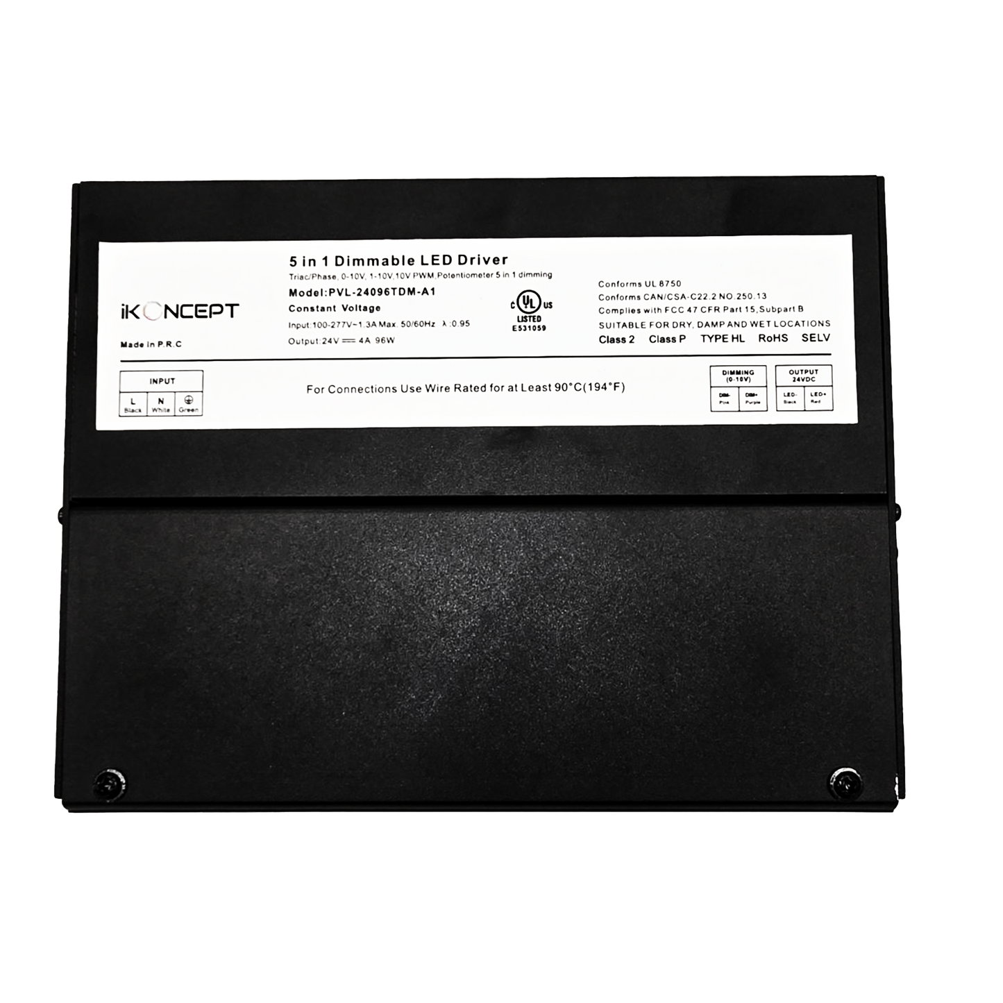 96W 24V 4A Dimmable LED Driver (5-in-1 Multi-Function, Constant Voltage) iKON-PVL-24096TDM-A1