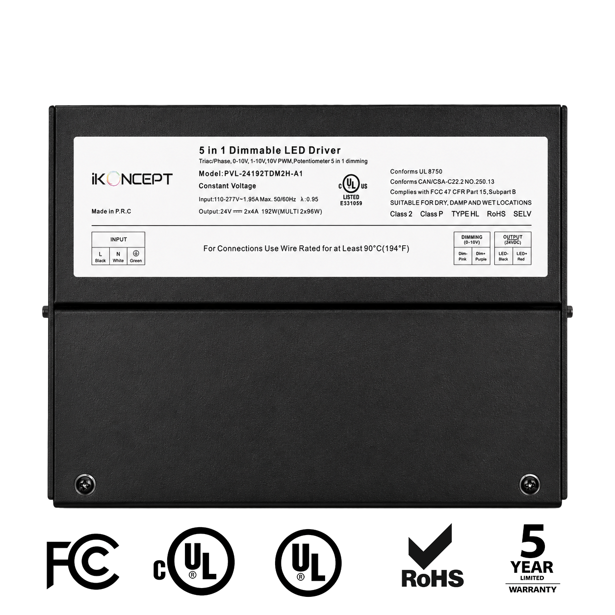 192W 24V 2-Channel Dimmable LED Driver (5-in-1 Multi-Function) iKON-PVL-24192TDM2H-A1