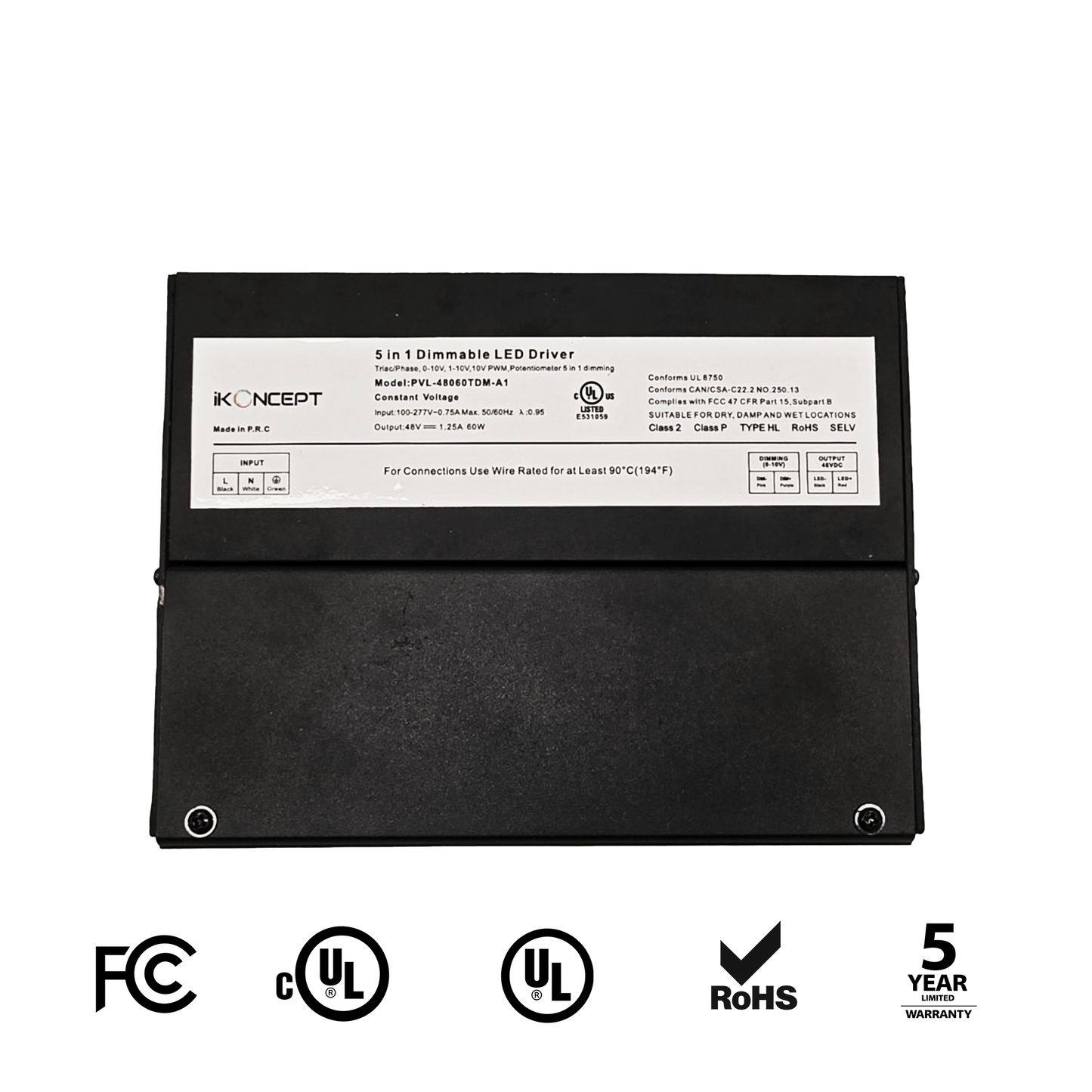 60W 48V 1.25A Dimmable LED Driver (5-in-1 Multi-Function, Constant Voltage) iKON-PVL-48060TDM-A1