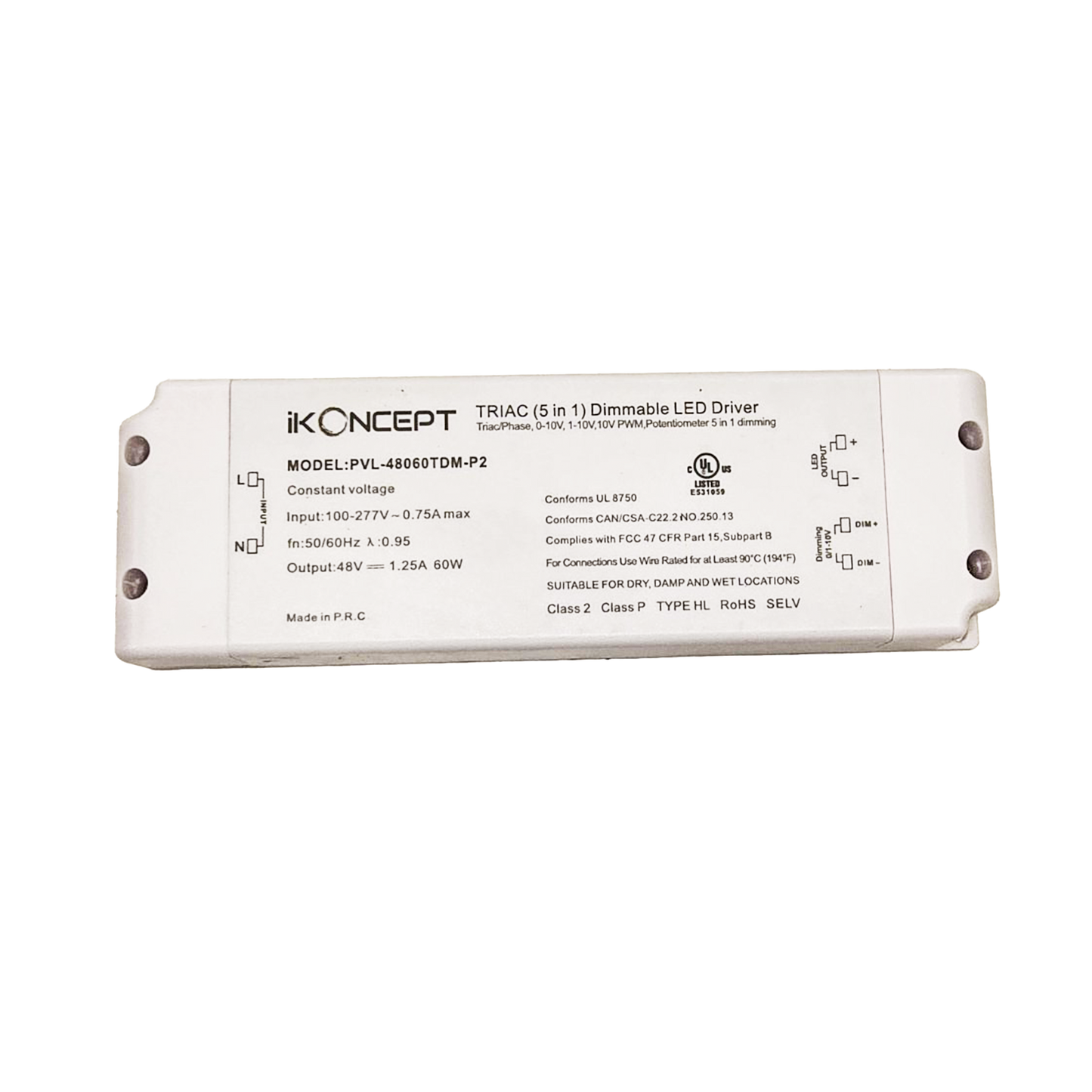 60W 48V 1.25A Dimmable LED Driver (5-in-1 Multi-Function) iKON-PVL-48060TDM-P2