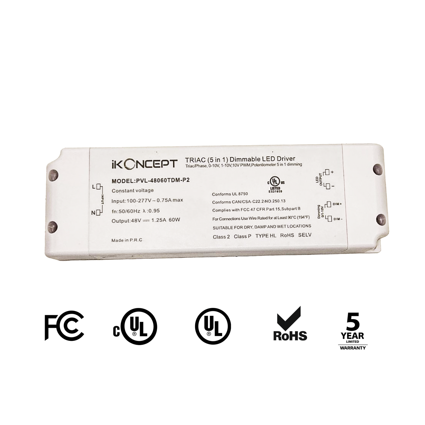 60W 48V 1.25A Dimmable LED Driver (5-in-1 Multi-Function) iKON-PVL-48060TDM-P2