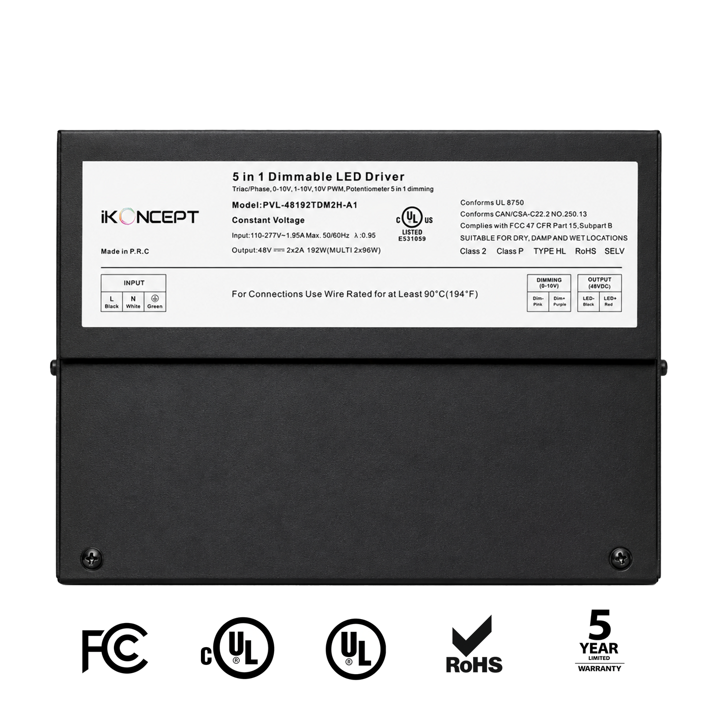192W 48V 2-Channel Dimmable LED Driver (5-in-1 Multi-Function) iKON-PVL-48192TDM2H-A1