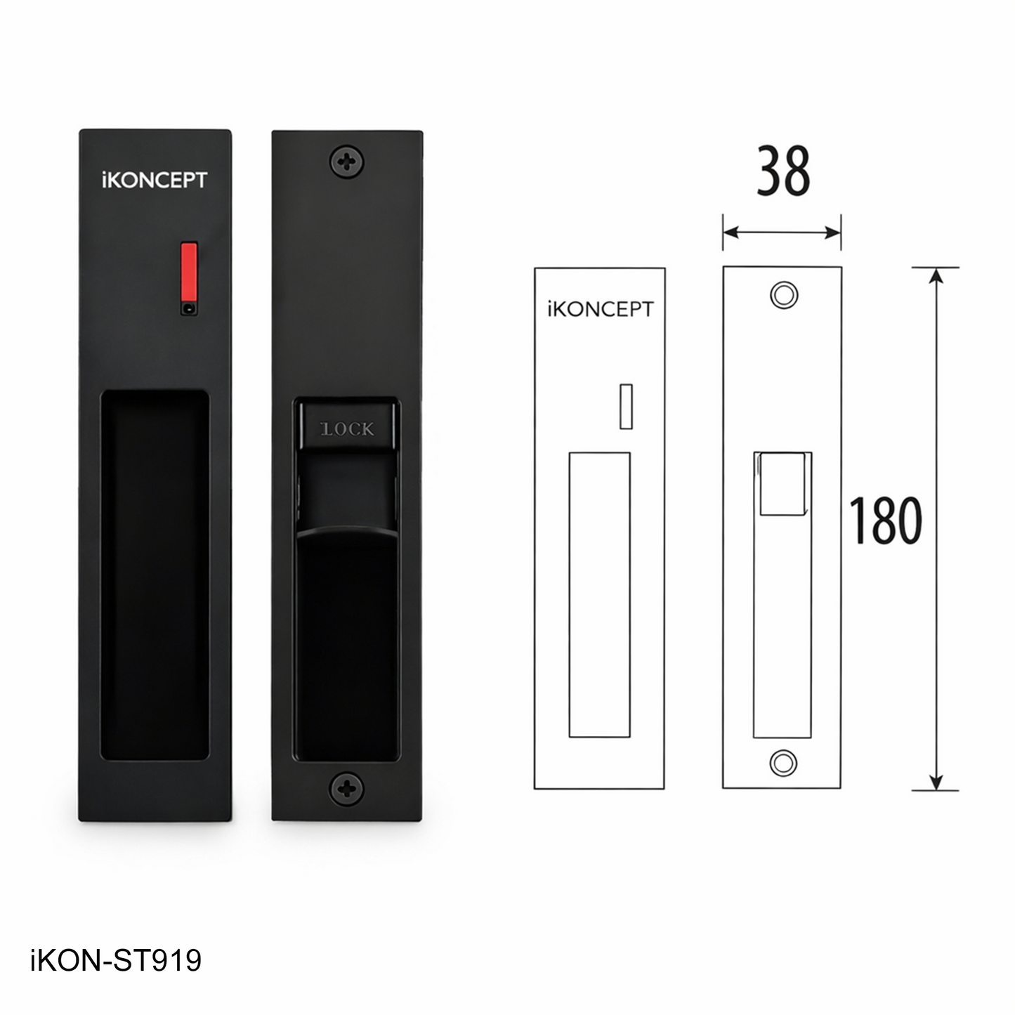 Matte Black Flush Privacy iKON-ST919 Lock for Sliding and Pocket Doors
